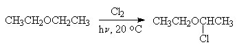 Так, отримання хлордіетілового ефіру ведуть дією хлору на ефір при -20 ° С
