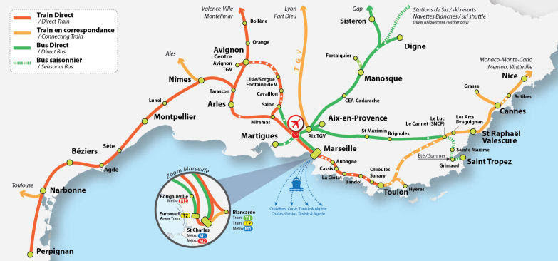 Схема маршрутів поїздів на півдні Франції: